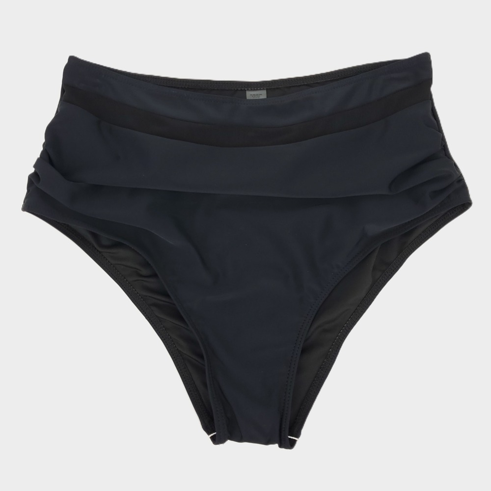 Cocopear Medium High Waisted Ruched Mesh Bikini Bottom Swimwear Black Lined New‎